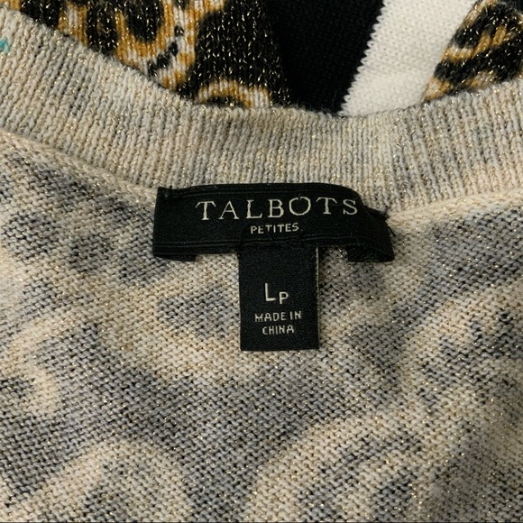Talbots Petites Black Gold Shimmer Button Front Floral Cardigan Large Petite - Picture 5 of 8